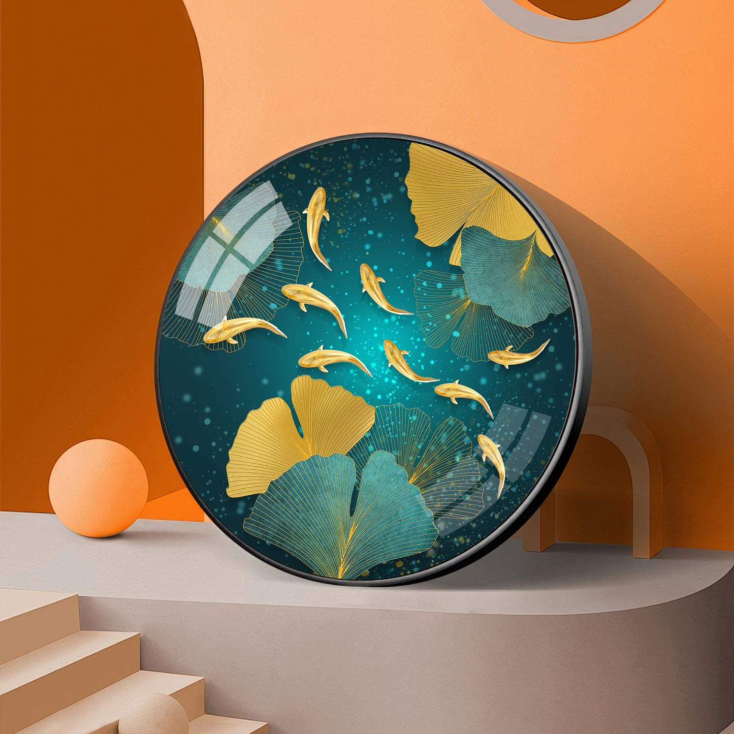 Golden Koi Fish Premium Acrylic Round Wall Art