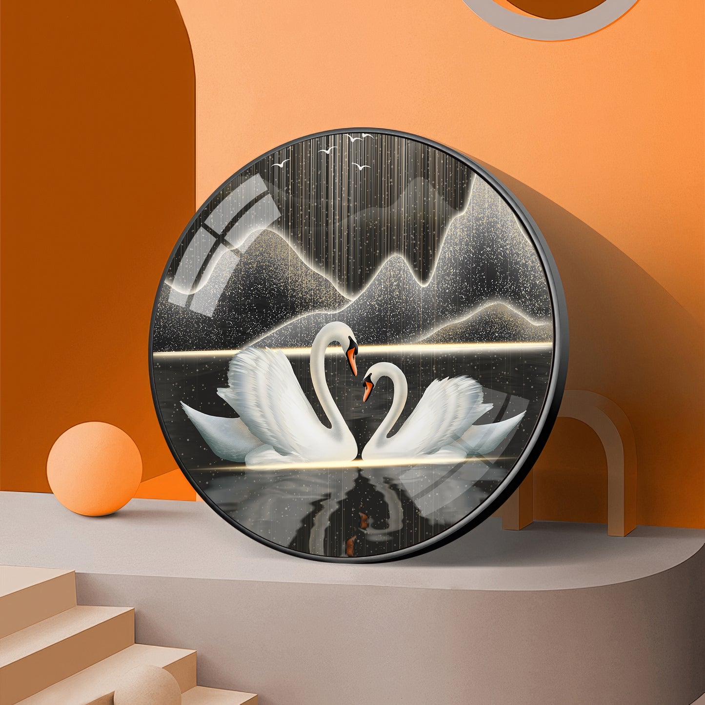 Swans in Serenity Premium Acrylic Round Wall Art