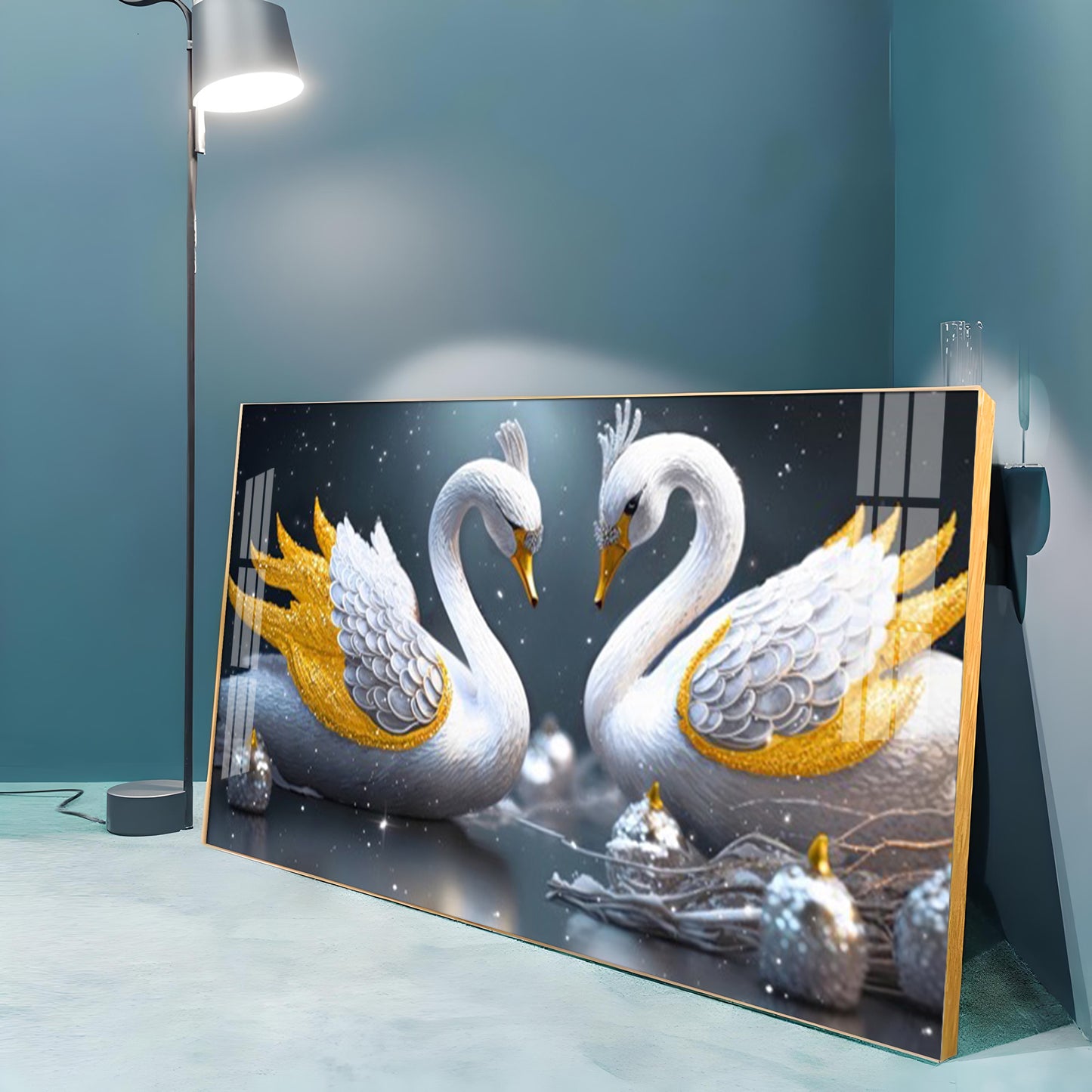 Lovely Swan Couple Premium Acrylic Horizontal Wall Art