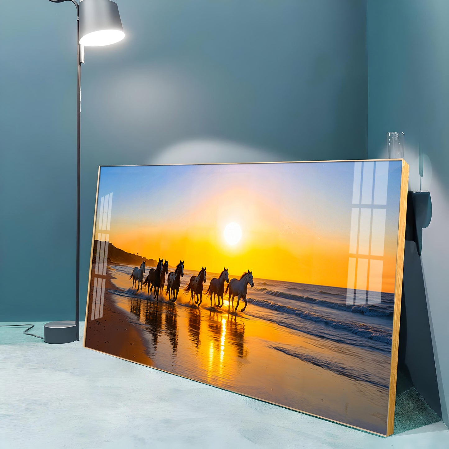 Running horses In Seaside Stallion Premium Acrylic Horizontal Wall Art