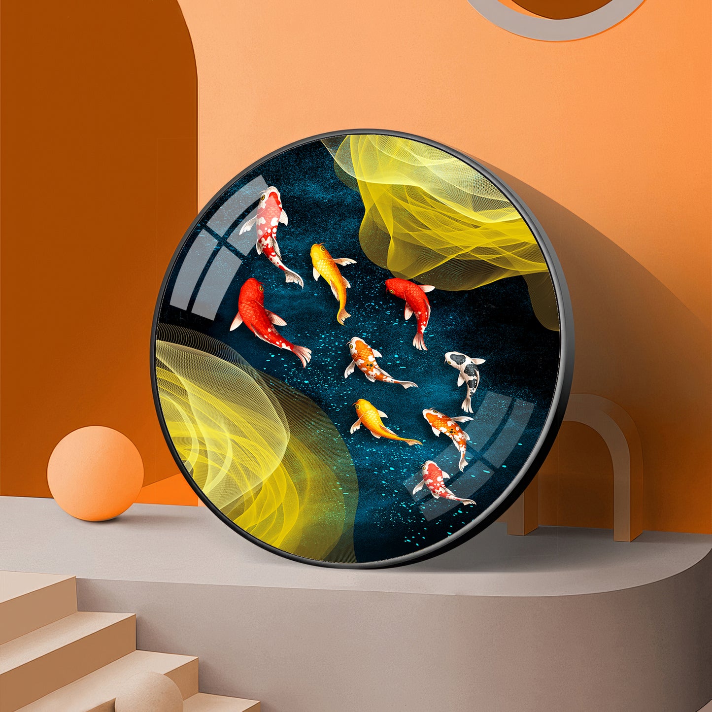 Koi In Motion Premium Acrylic Round Wall Art