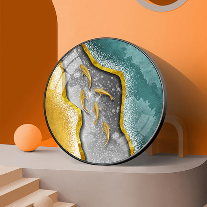 Koi Fish In Waves Premium Acrylic Round Wall Art