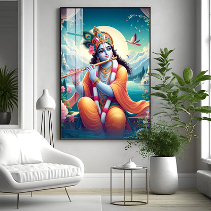 Lord Krishna Devotion Premium Vertical Acrylic Wall Art