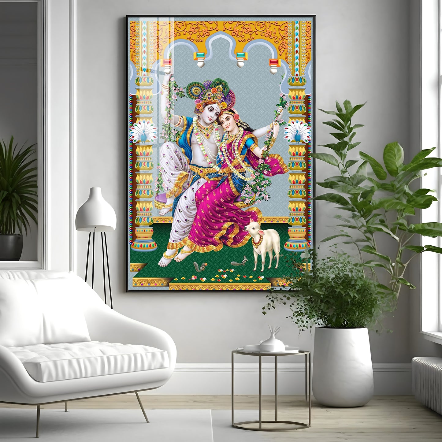 Sacred Radha and Krishna Premium Acrylic Vertical Wall Art