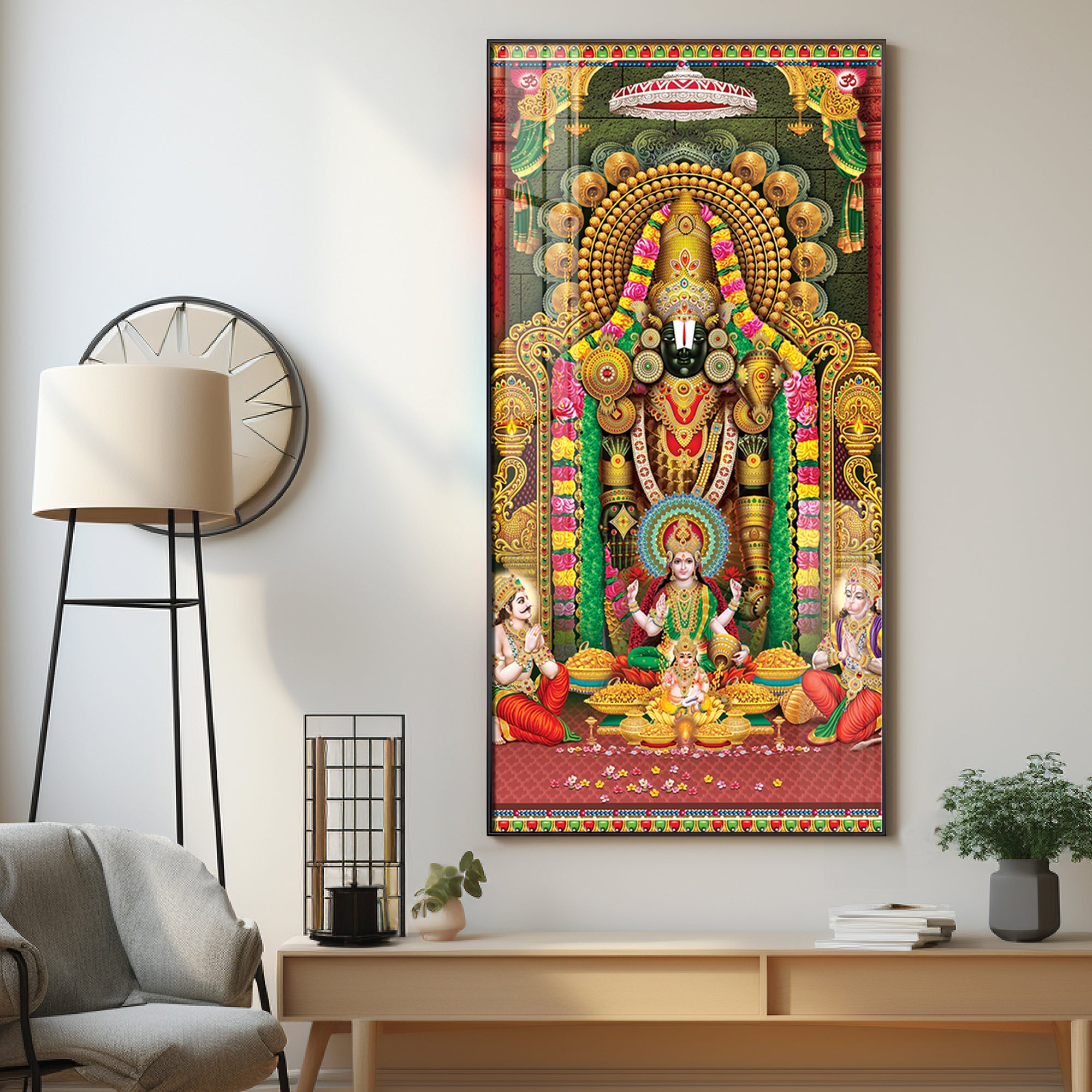 Art N Store Quadro Lord Balaji E Lakshmi - Poster Religioso Con Cornice In Legno Marrone, 76x58x1,5 Cm