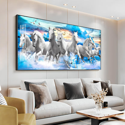 Vastu Running Horses With Sunrise Premium Acrylic Horizontal Wall Art