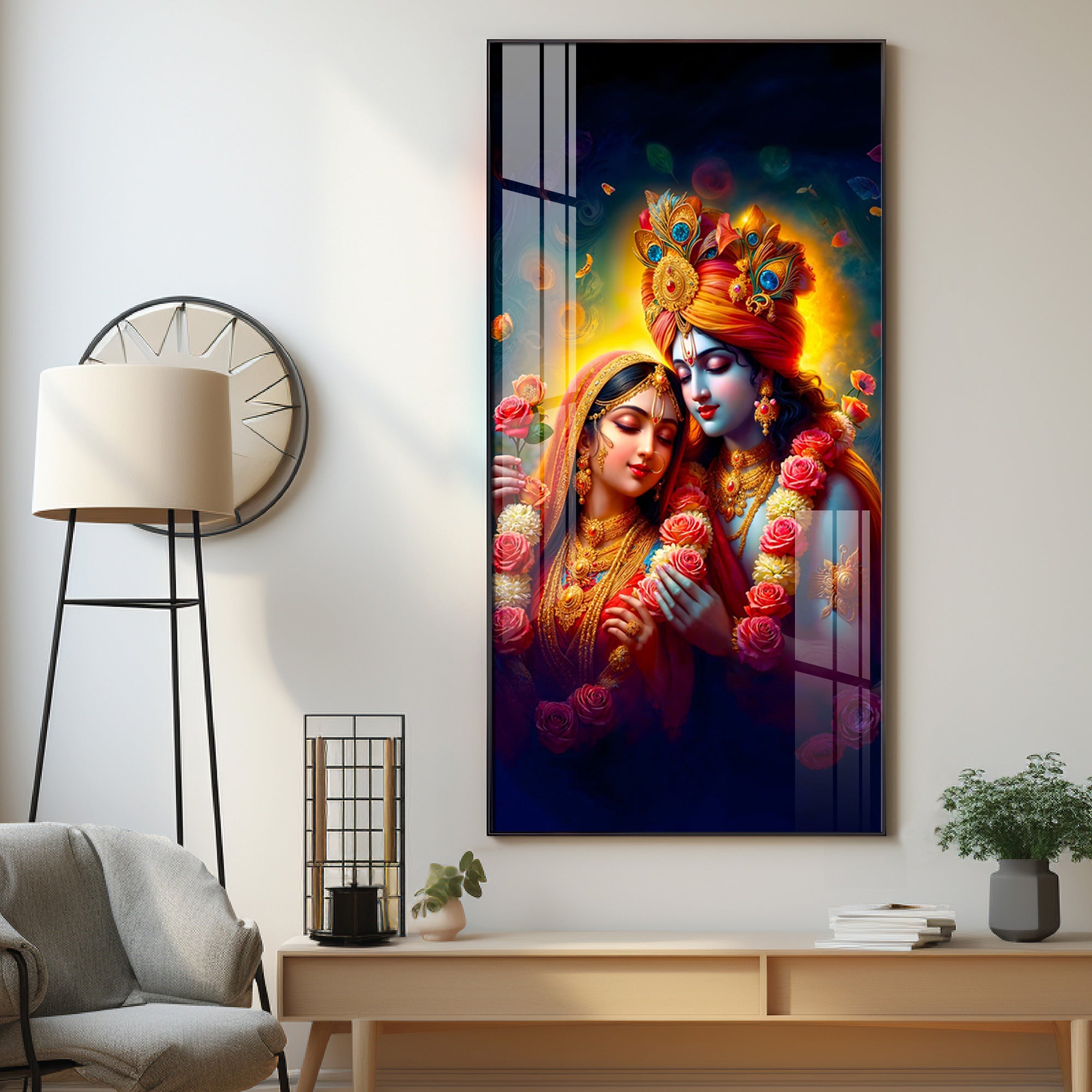 Krishna And Radha Bond Premium Acrylic Vertical Wall Art