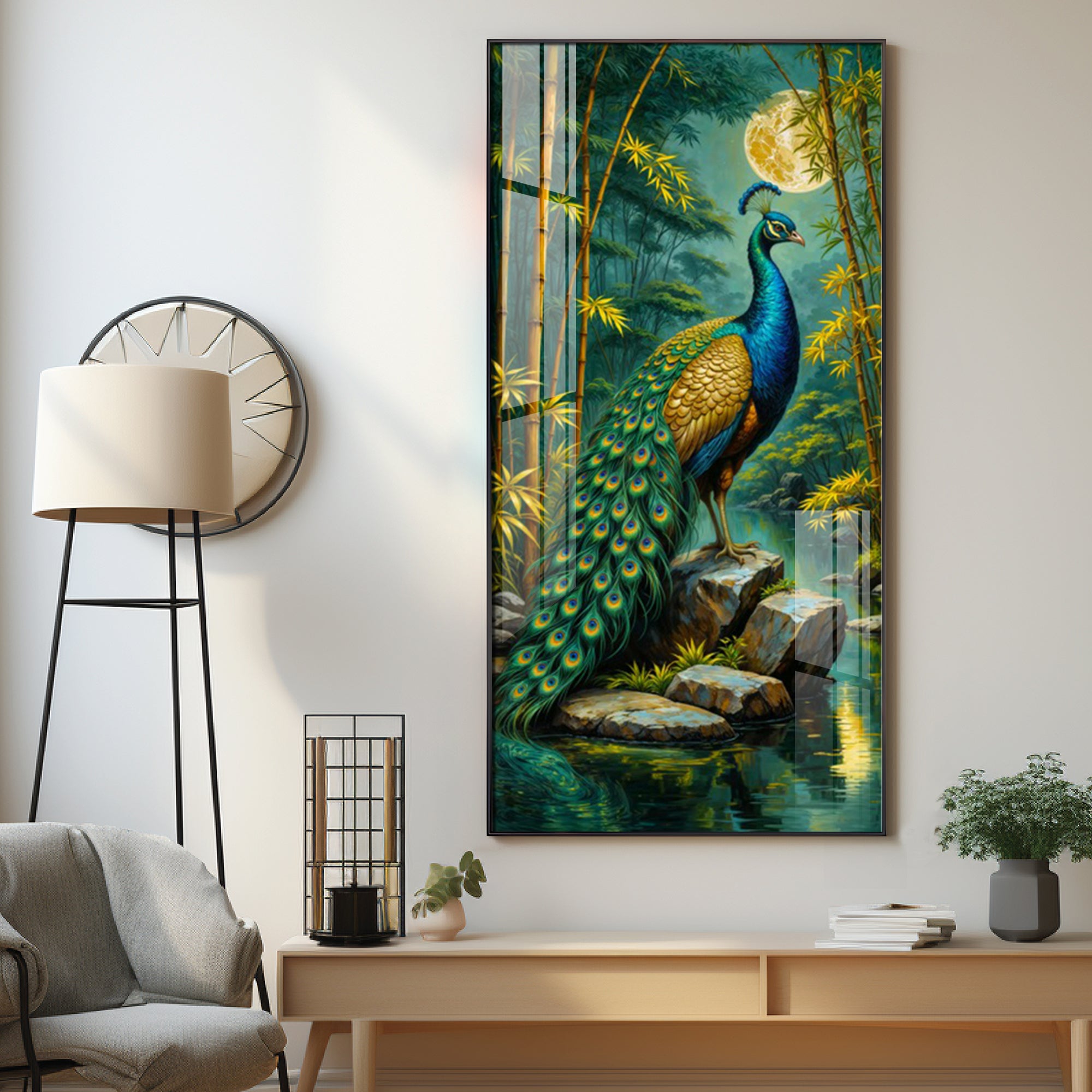 Forest Peacock Premium Acrylic Vertical Wall Art
