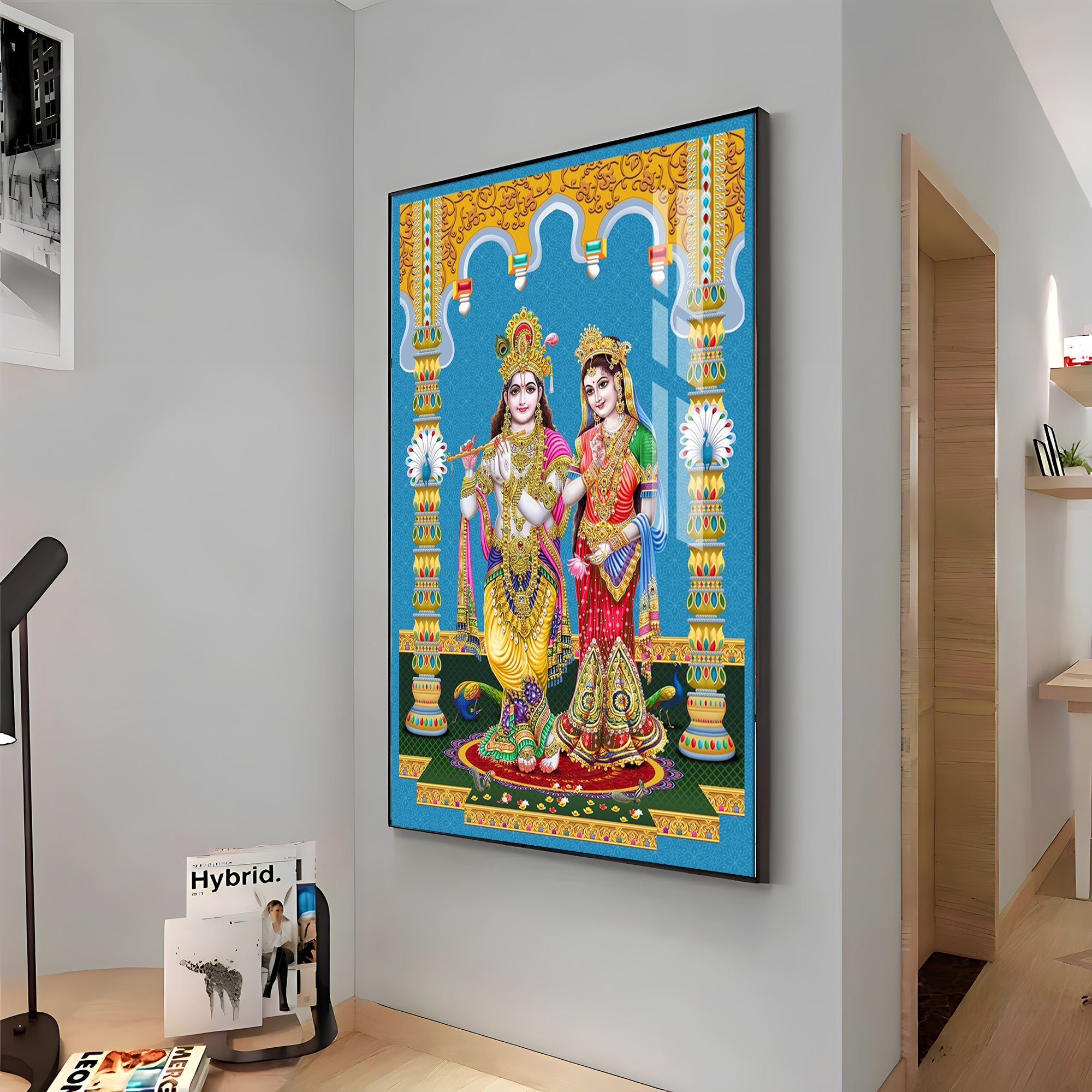 Divine Radha and Krishna Premium Acrylic Vertical Wall Art