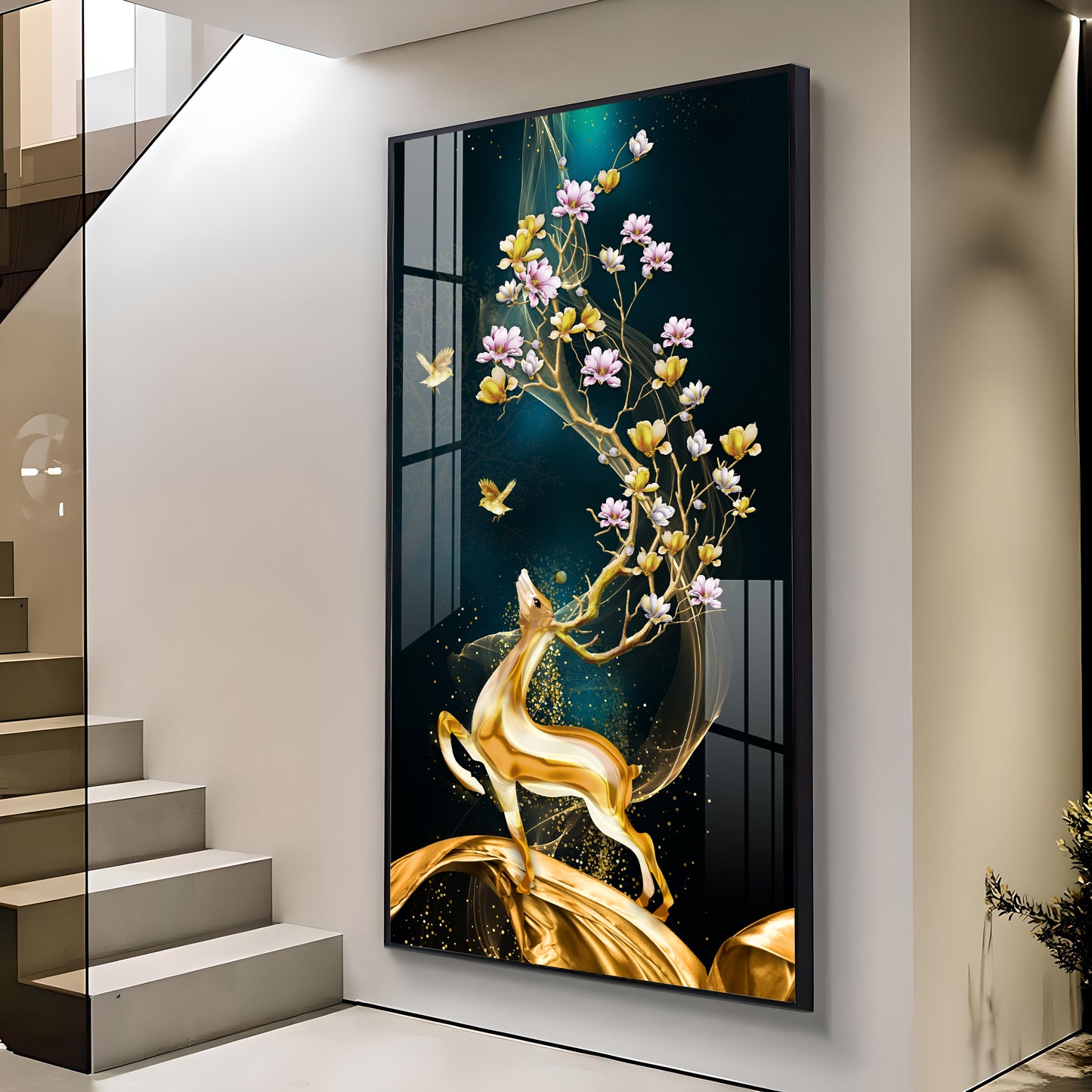 Heavenly Golden Deer Vertical Wall Art