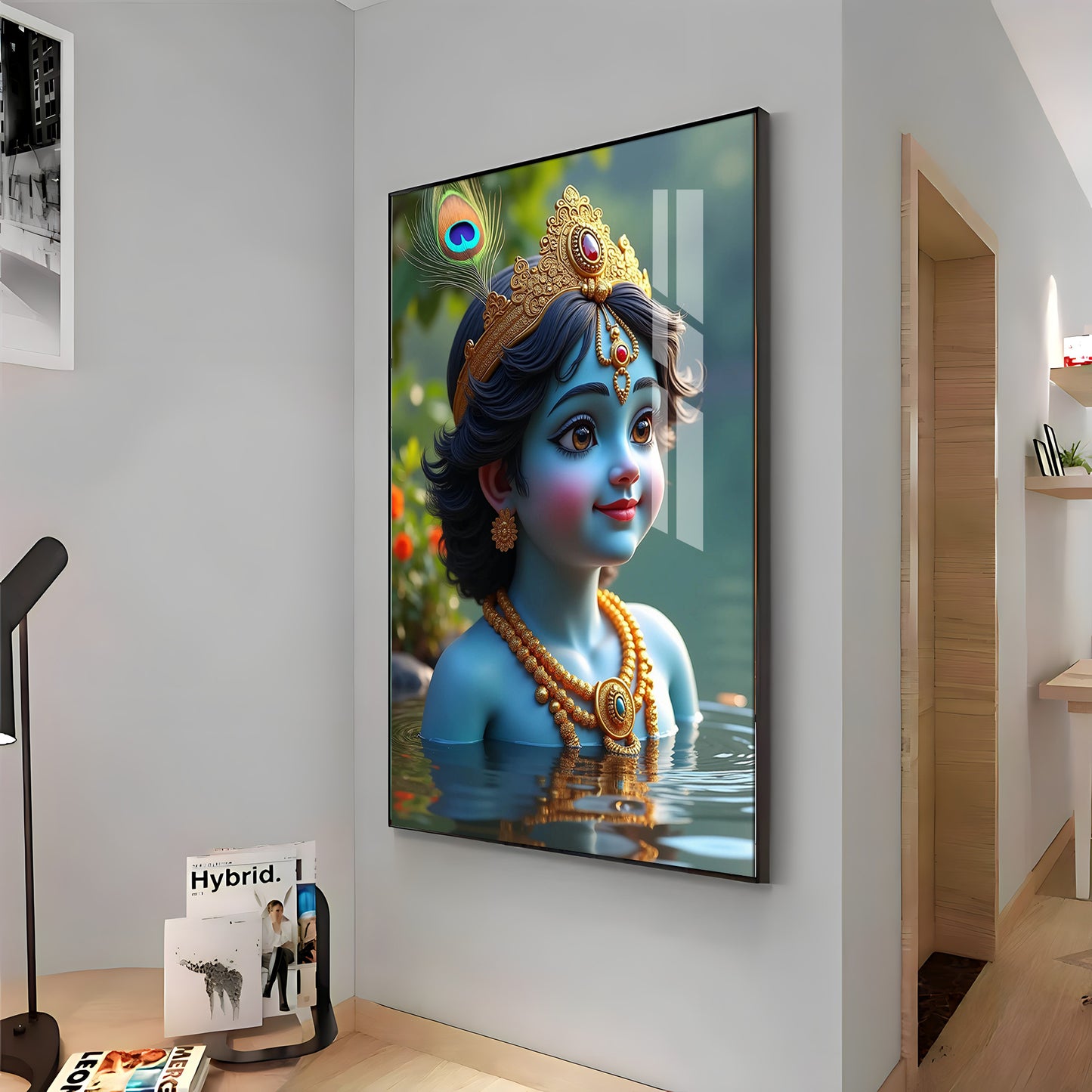 Little Krishna Reflection In Water Premium Acrylic Wall Art