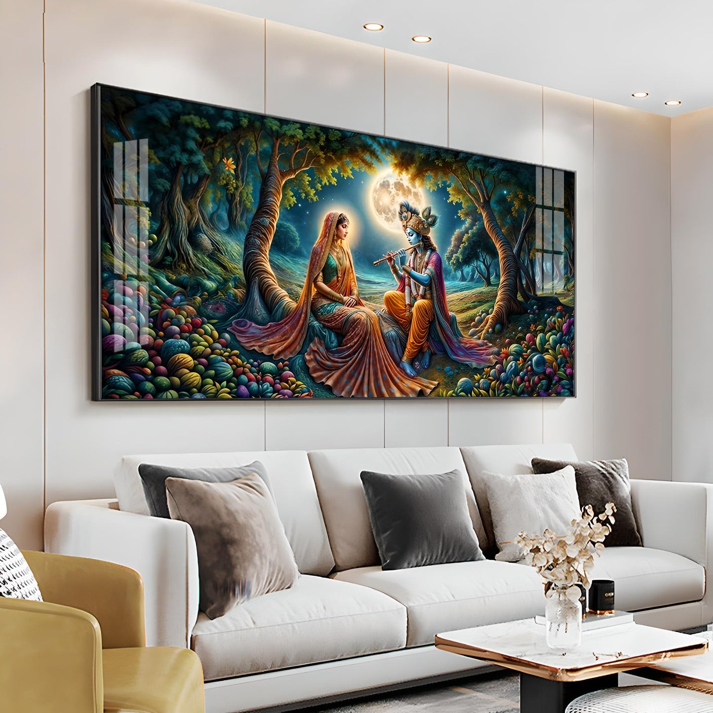 Krishna Radha Colorful Painting Premium Acrylic Horizontal Wall Art