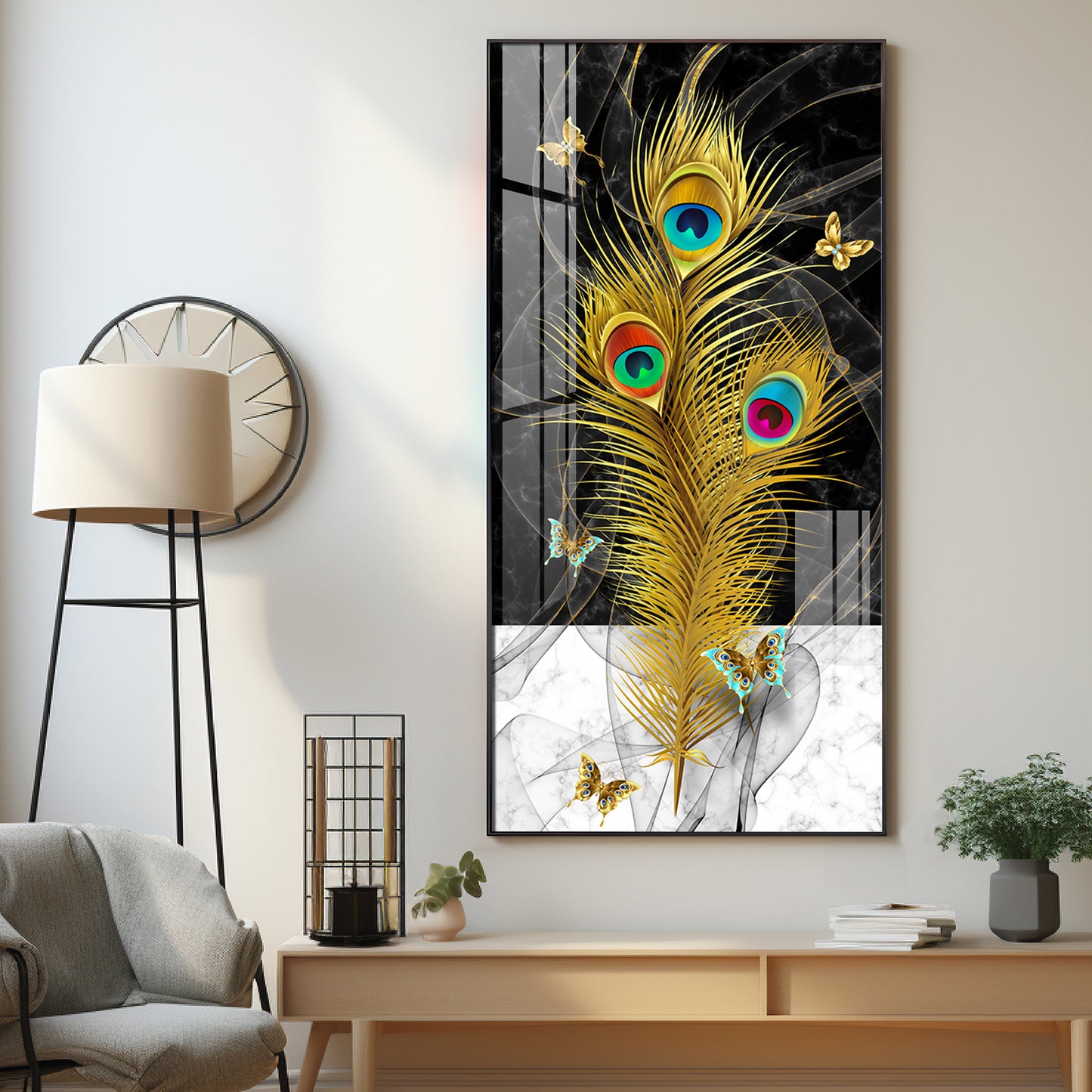 Krishna Mor Pankh Premium Acrylic Vertical Wall Art