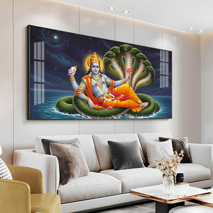 Lord Vishnu on Sheshnag Premium Acrylic Horizontal Wall Art