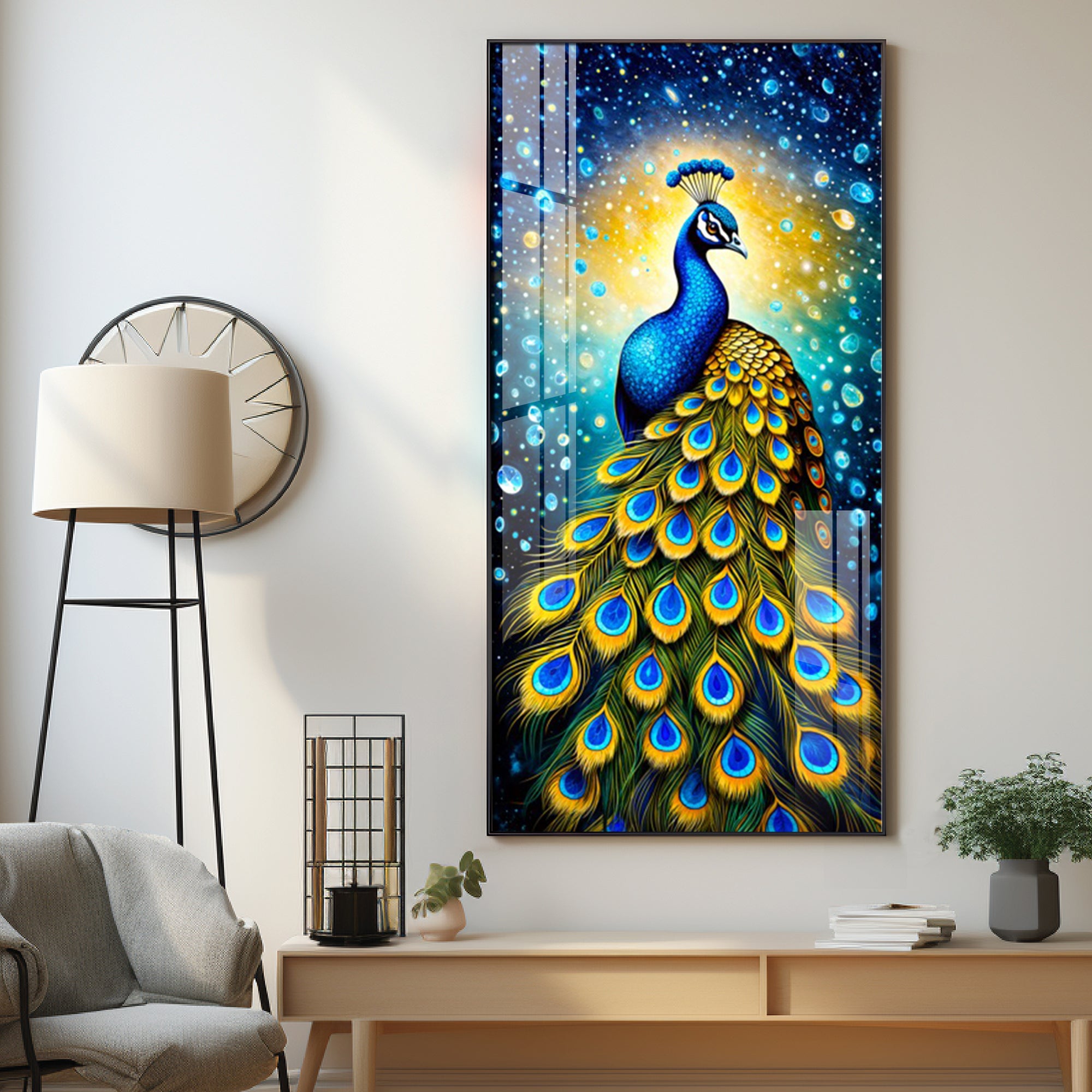 Peacock Majesty Premium Acrylic Vertical Wall Art