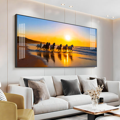 Running horses In Seaside Stallion Premium Acrylic Horizontal Wall Art
