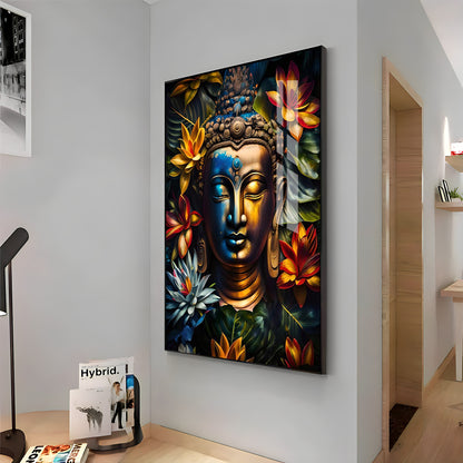 Lord Buddha Face Premium Acrylic Vertical Wall Art