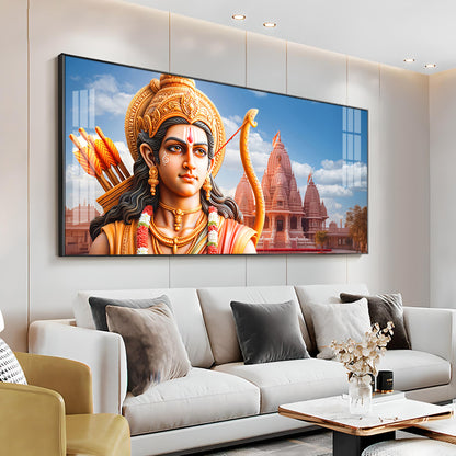 Lord Ram with Ram Mandir Premium Acrylic Horizontal Wall Art