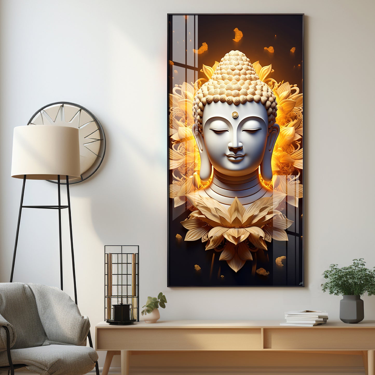 Buddha With Lotus Premium Acrylic Vertical Wall Art