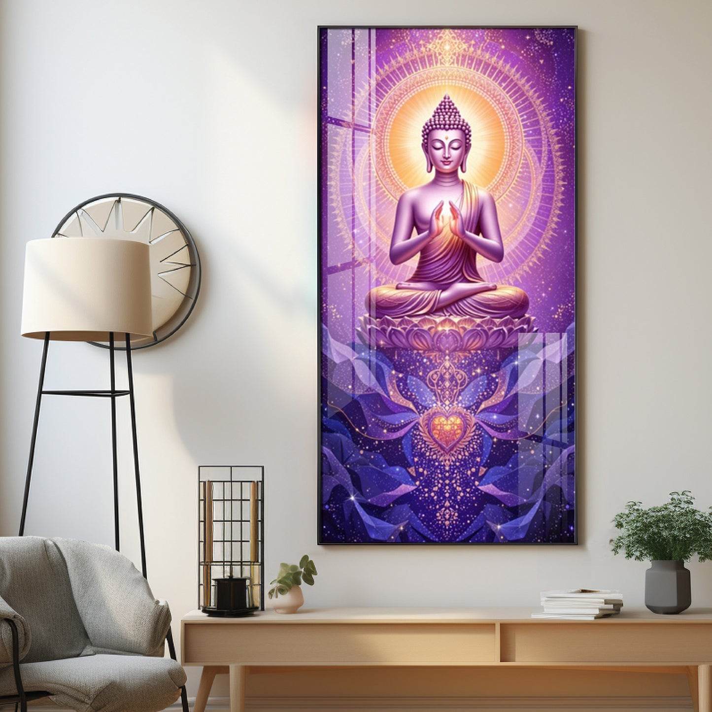 Buddha In Purple Harmony Premium Acrylic Vertical Wall Art