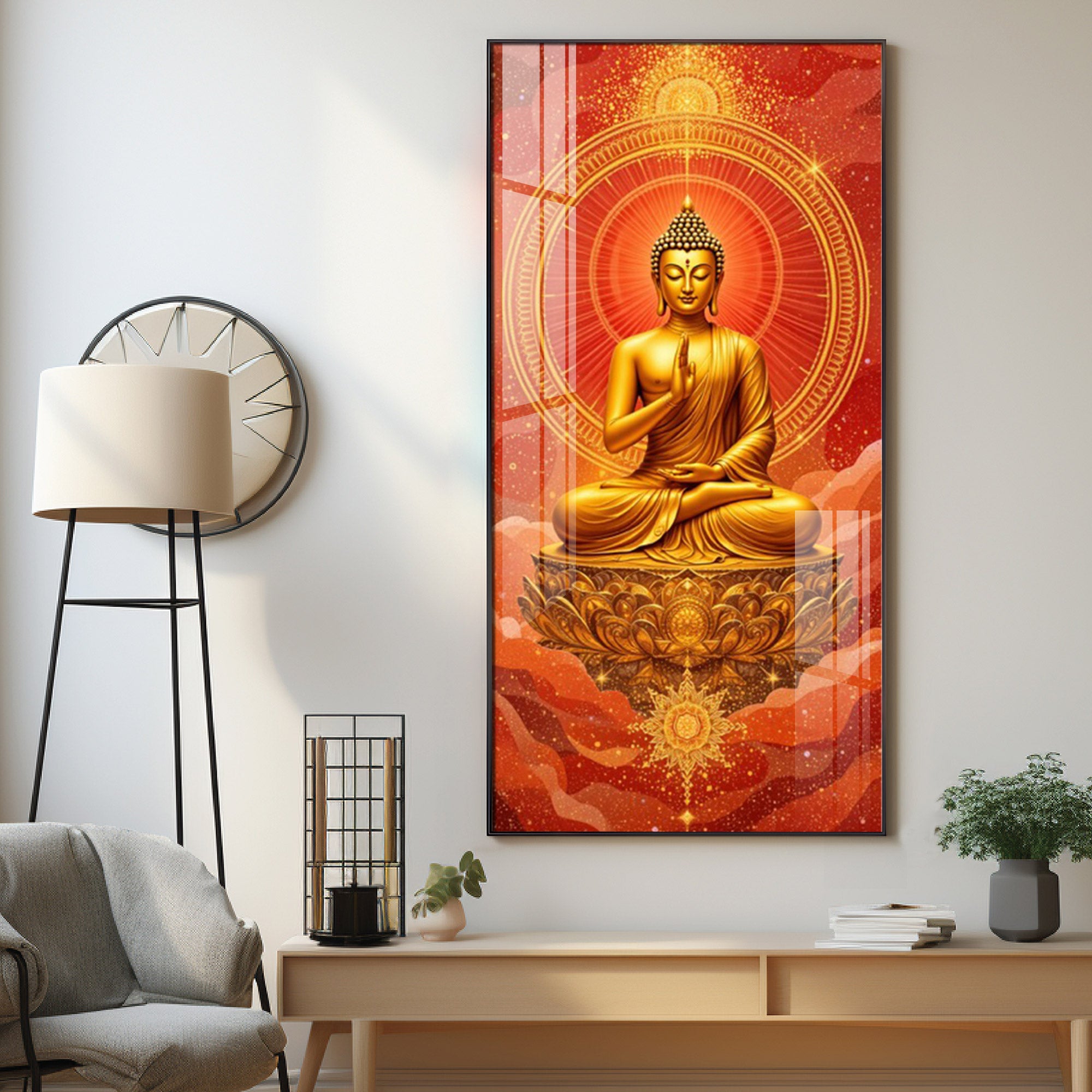 Crimson Buddha Premium Acrylic Vertical Wall Art