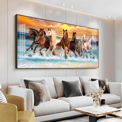 Vastu 7 Running Horses Premium Acrylic Horizontal Wall Art