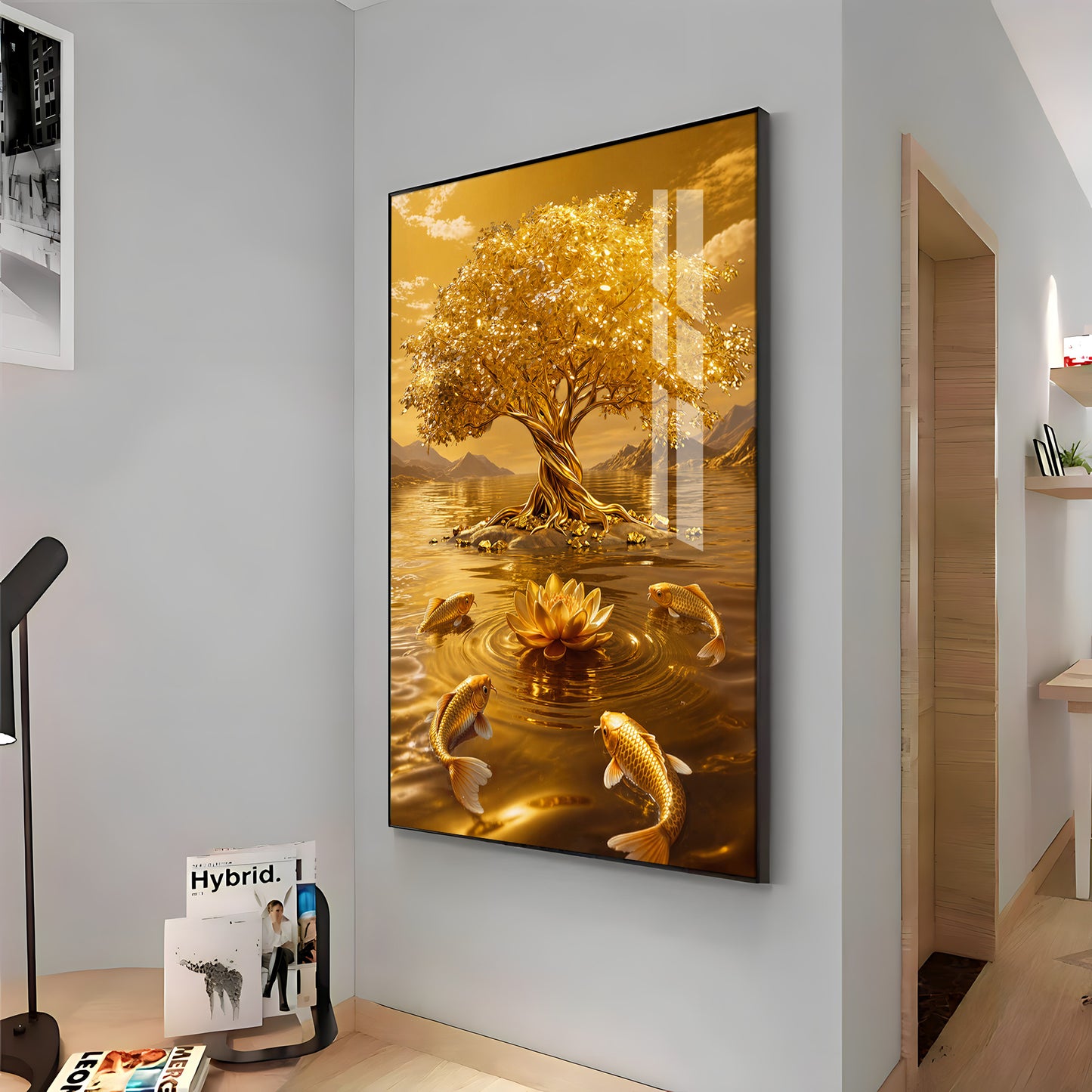 Money Tree With Koi Fish Premium Acrylic Vertical Wall Art