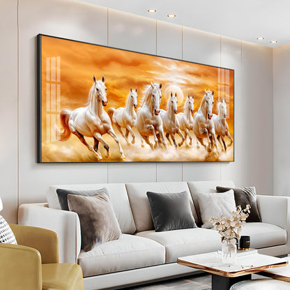 Vastu 7 Running White Horses Premium Acrylic Horizontal Wall Art