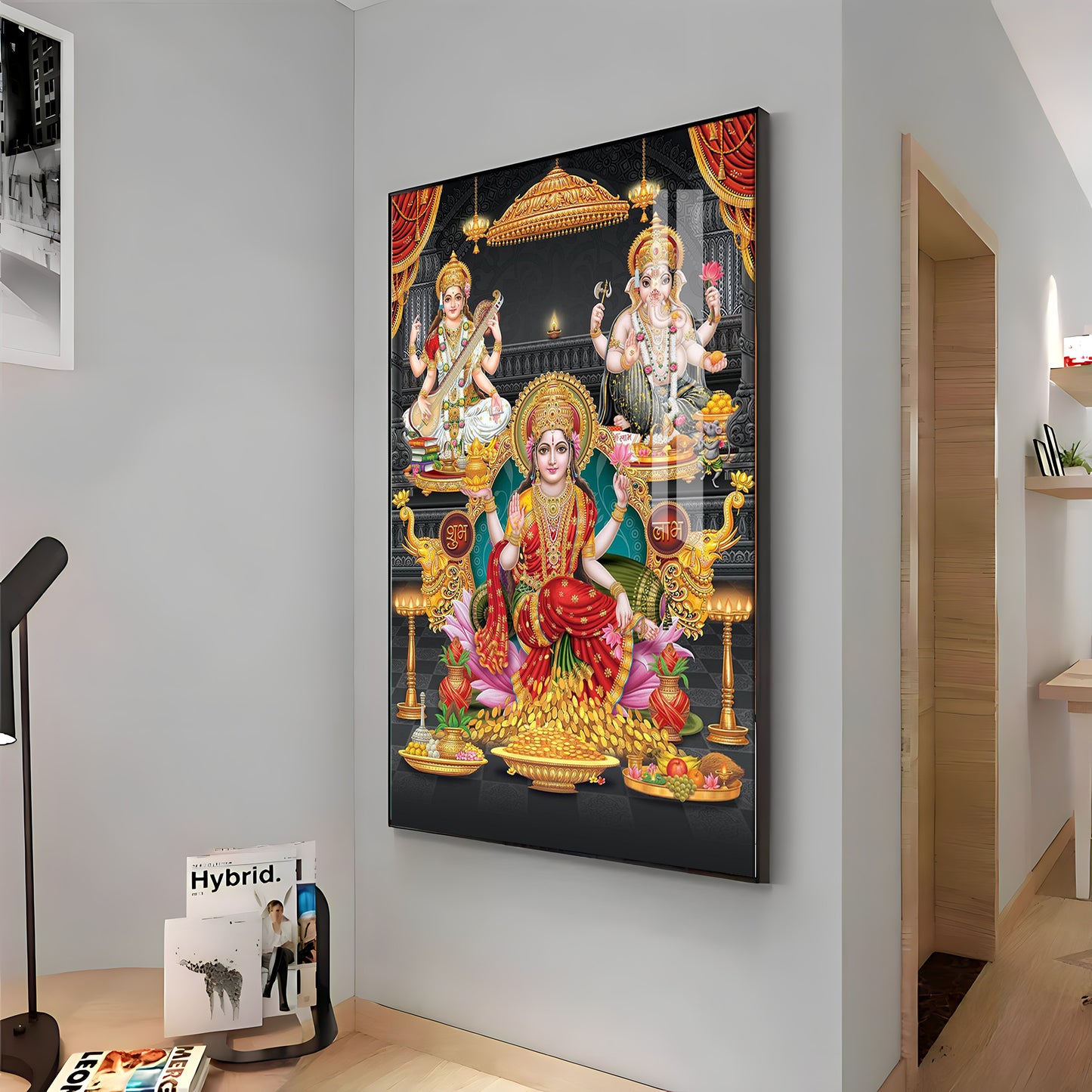 Goddess Laxmi Ji Sacred Serenity Premium Acrylic Vertical Wall Art