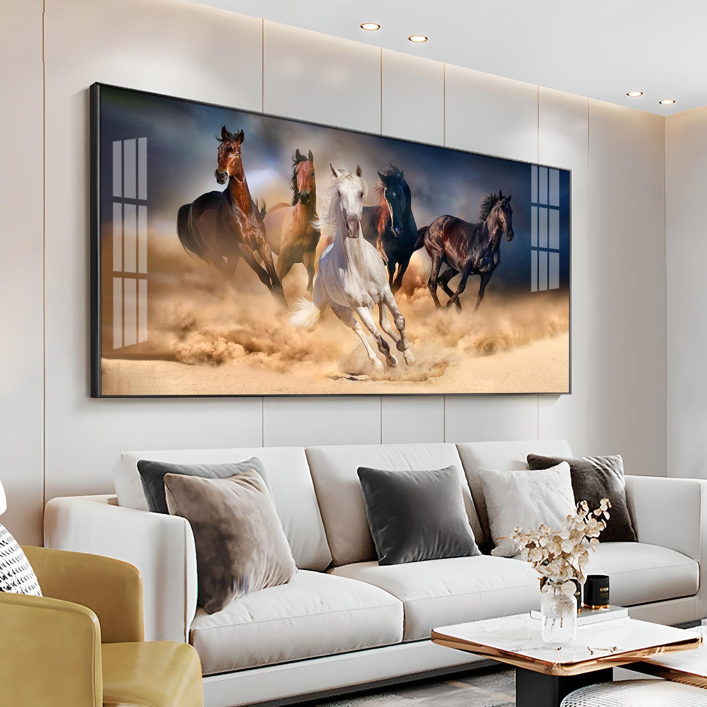 Lucky Running Vastu Horses Premium Acrylic Horizontal Wall Art