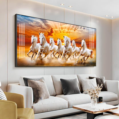 Vastu Seven Running Horses In Morning Premium Acrylic Horizontal Wall Art