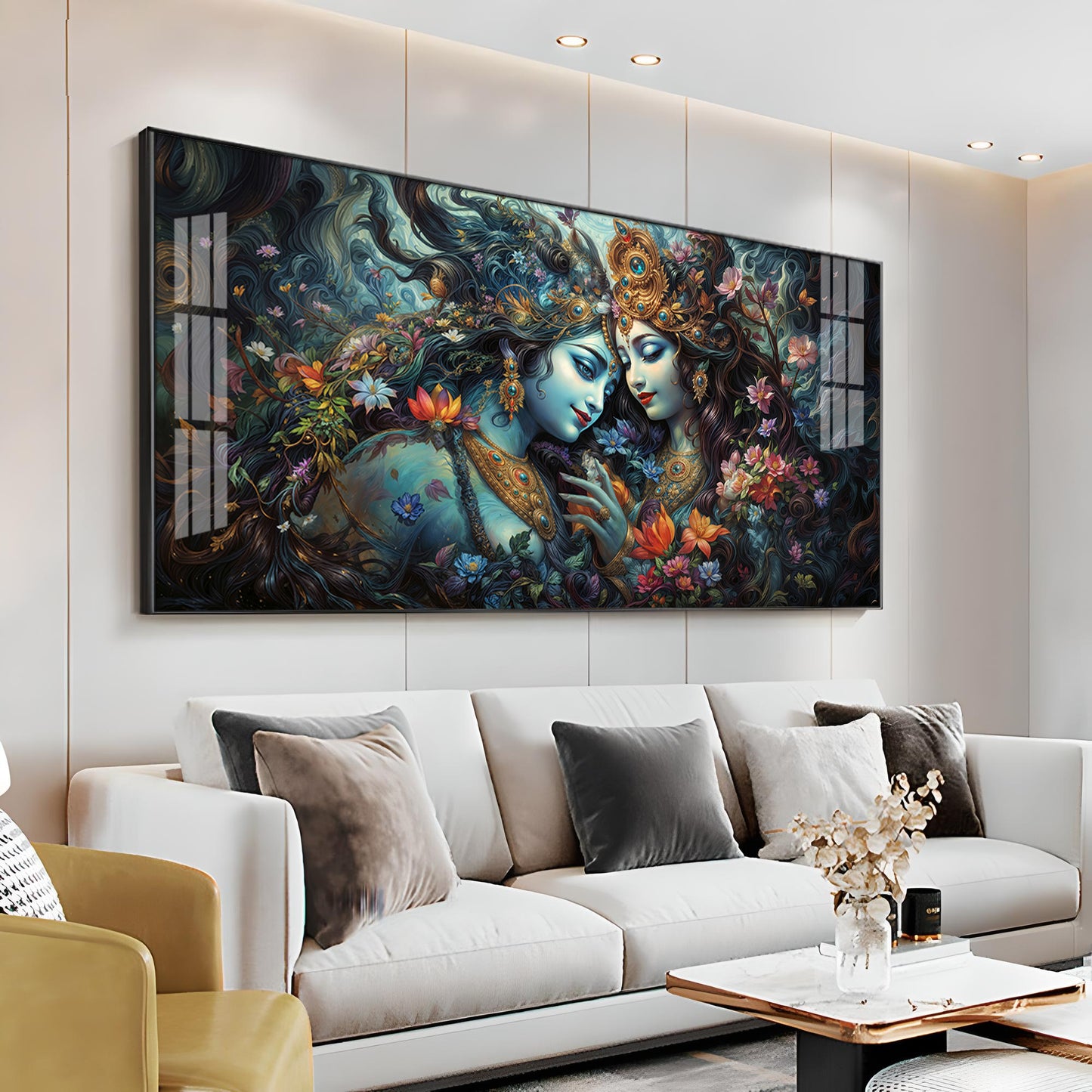 Mystical Love Of Radha Krishna Premium Acrylic Horizontal Wall Art