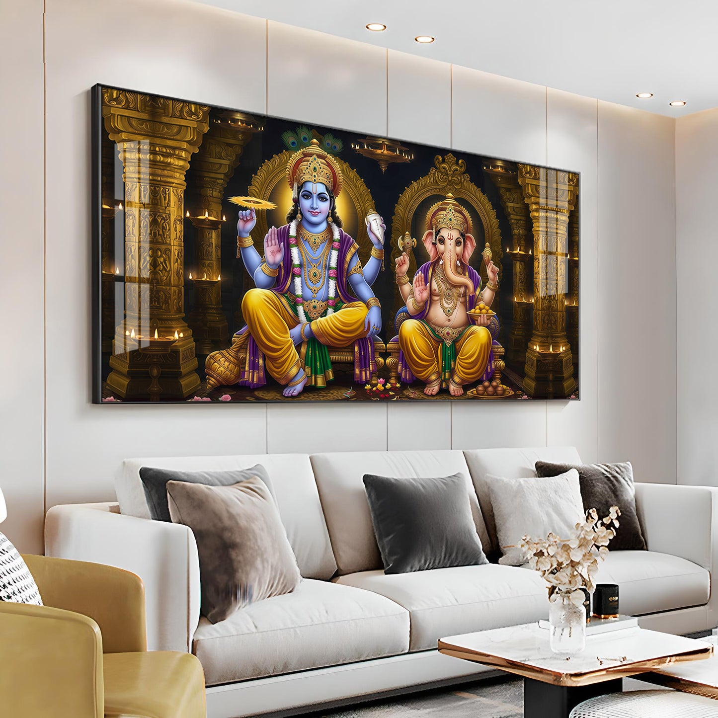 Lord Ganesha's Grace With Lord Vishnu Premium Acrylic Horizontal Wall Art