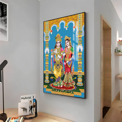 Divine Radha and Krishna Premium Acrylic Vertical Wall Art
