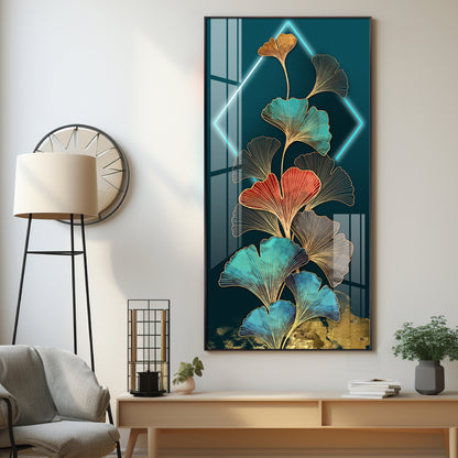 Ginkgo Leaf Entrance Hall Gold Foil Premium Acrylic Vertical Wall Art