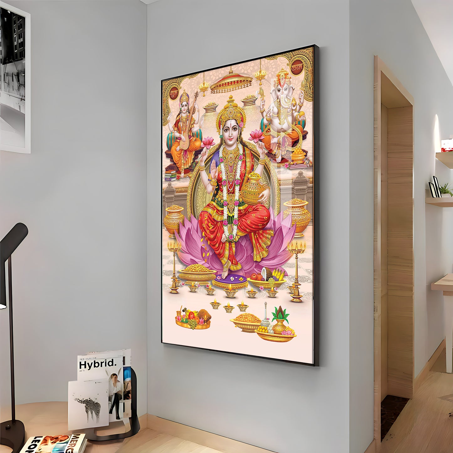 Goddess Maha Laxmi Ji On Kamala Premium Acrylic Vertical Wall Art