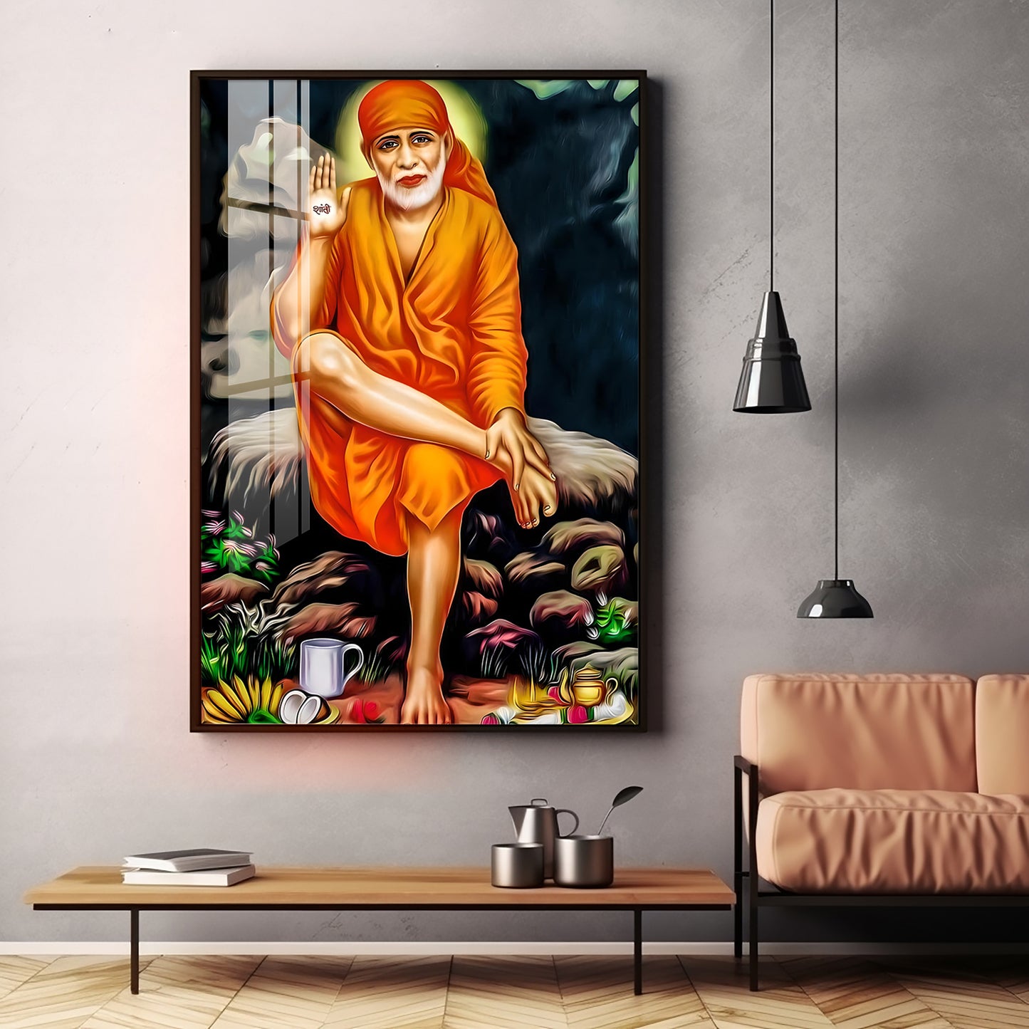 Sri Sai in Tranquil Premium Vertical Acrylic Wall Art