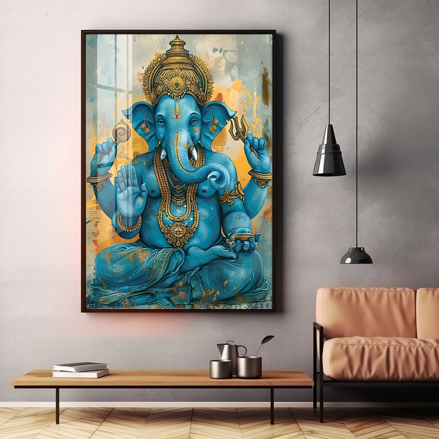 Majestic Blue Ganesha Premium Vertical Acrylic Wall Art