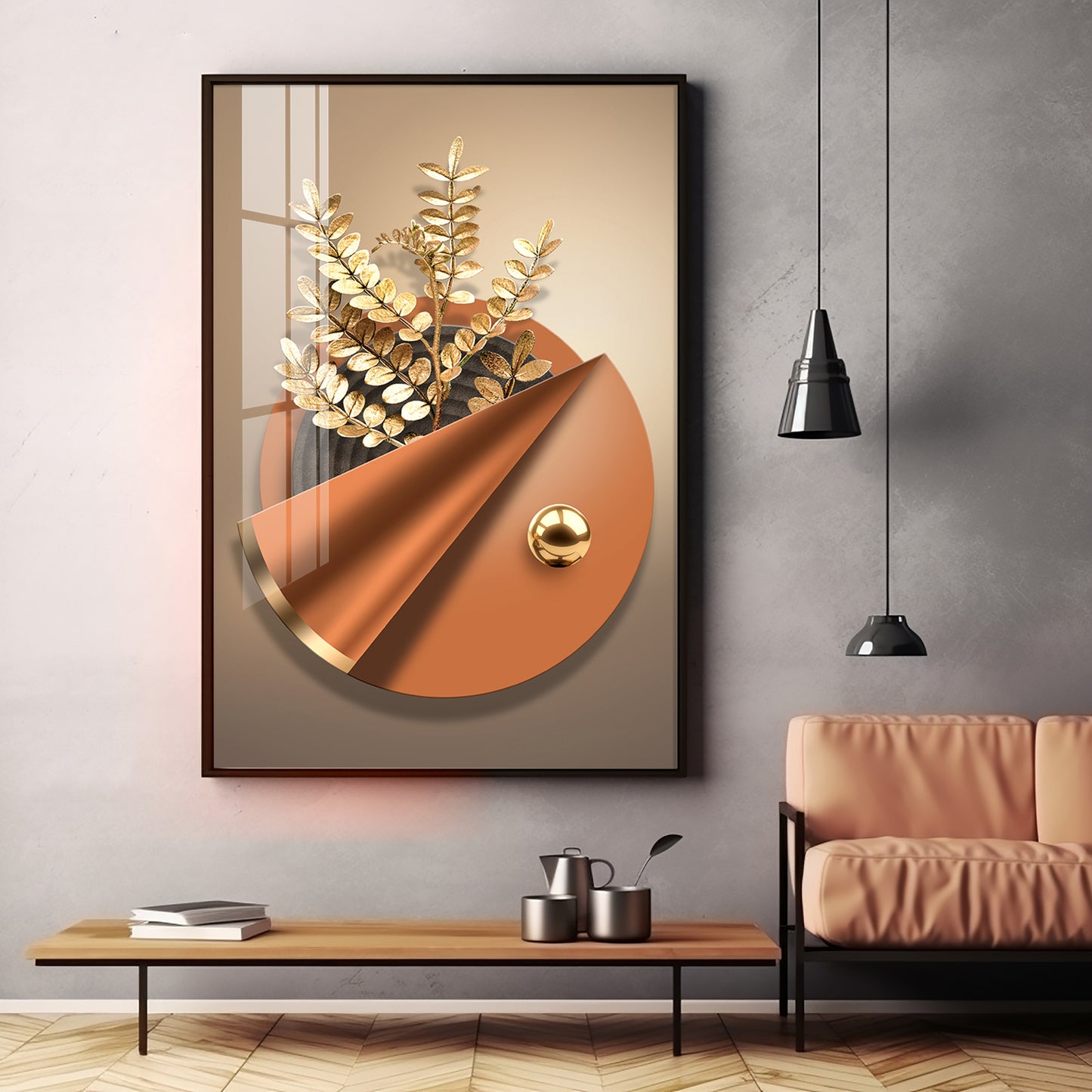 Aura Golden Petals Premium Acrylic Vertical Wall Art