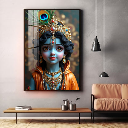 Cute Portriate Of Little Krishna Premium Acrylic Wall Art