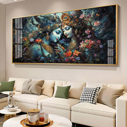 Mystical Love Of Radha Krishna Luxury Crystal Horizontal Wall Art