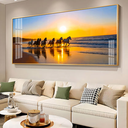 Running horses In Seaside Stallion Premium Acrylic Horizontal Wall Art