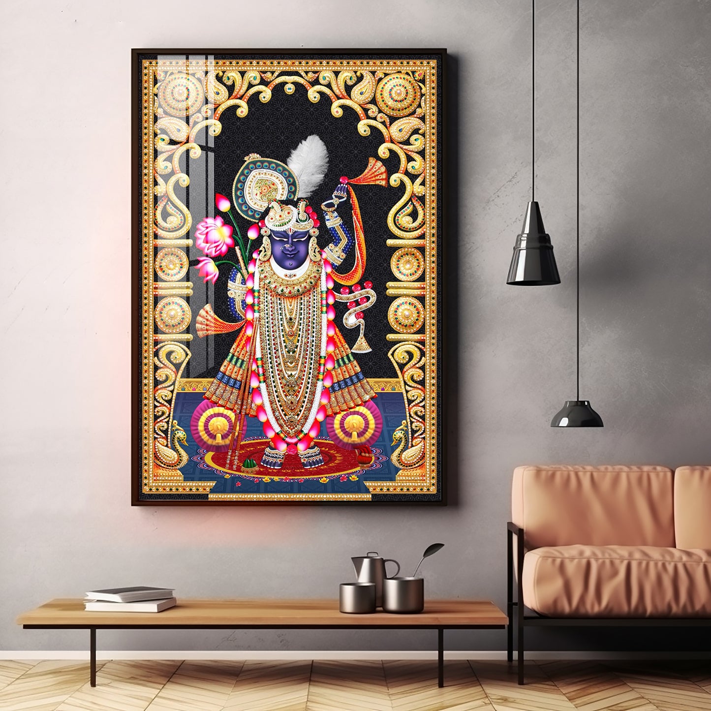 Celestial Krishna Premium Acrylic Vertical Wall Art