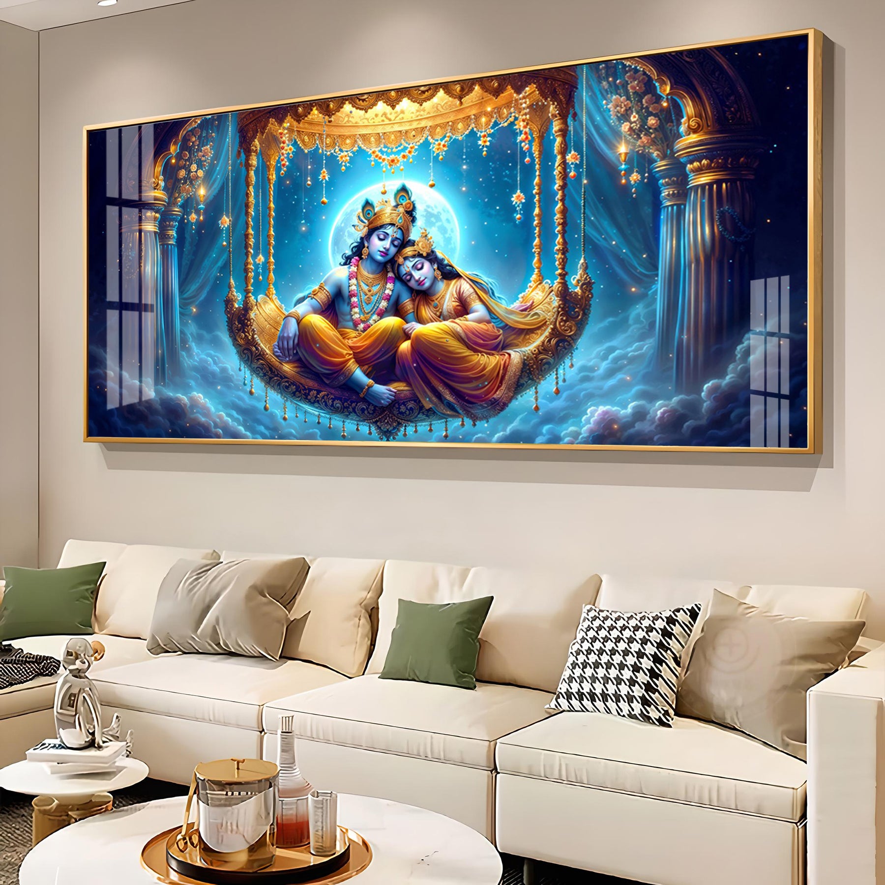 Krishna and Radha Harmony Premium Acrylic Horizontal Wall Art