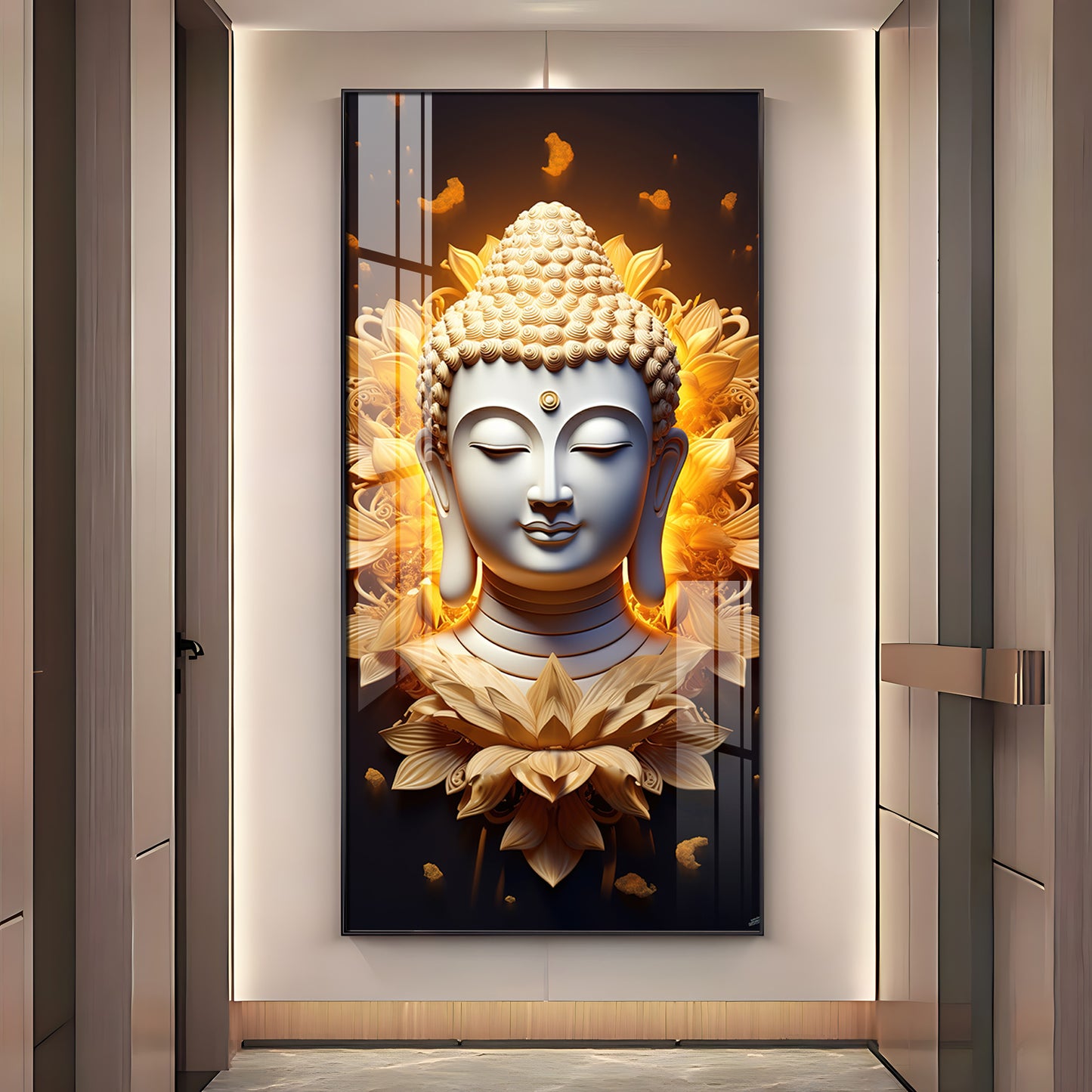 Buddha With Lotus Premium Acrylic Vertical Wall Art