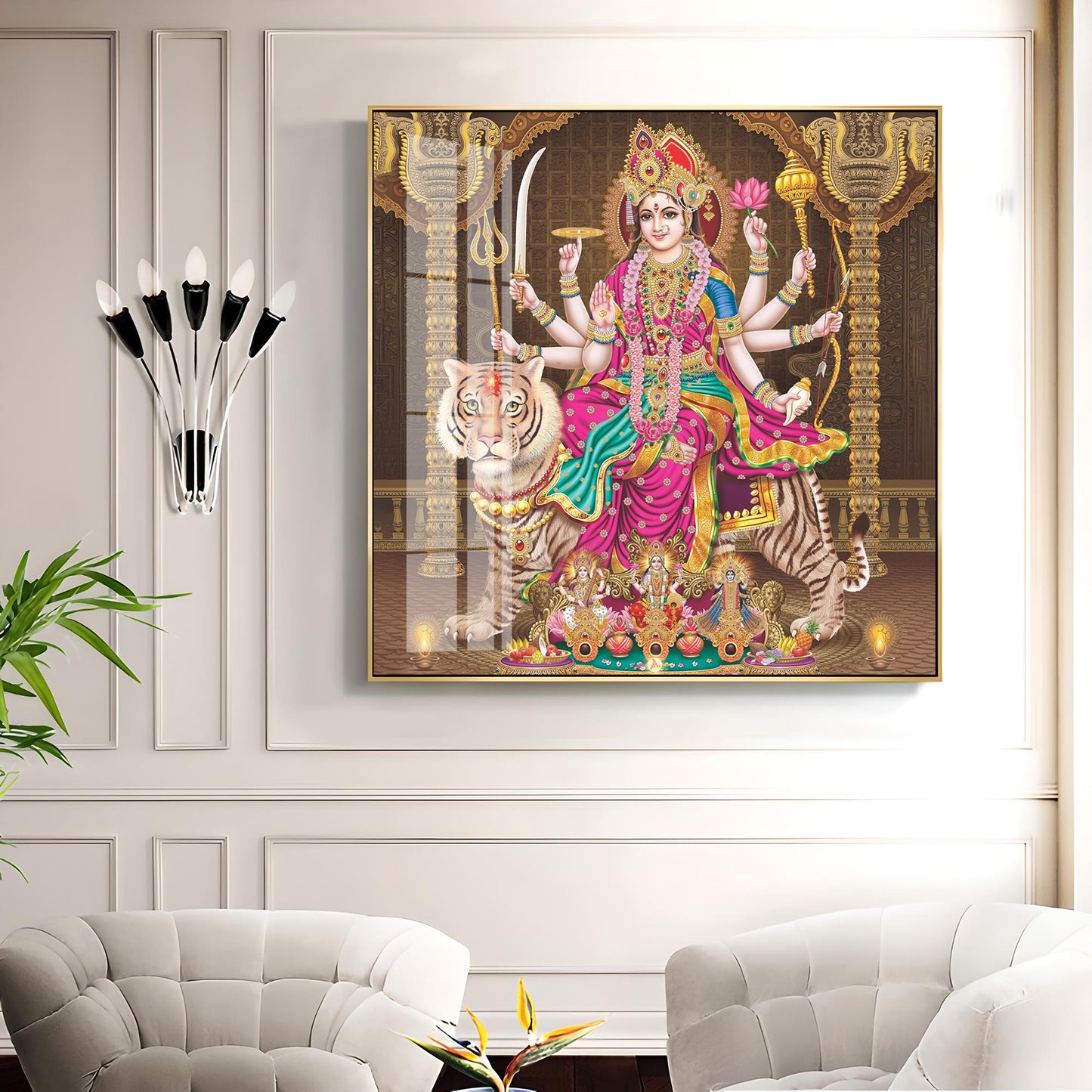 Eternal Devotion Of Durga Mata Premium Acrylic Square Wall Art