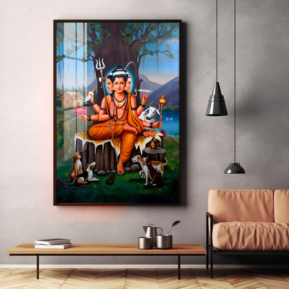 Lord Dattatreya Portray Premium Acrylic Vertical Wall Art