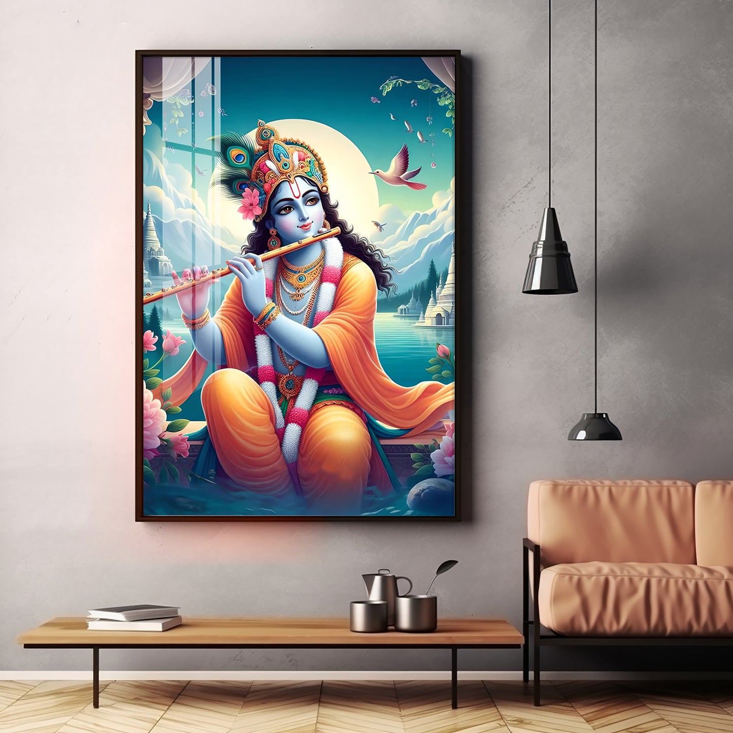 Lord Krishna Devotion Premium Vertical Acrylic Wall Art