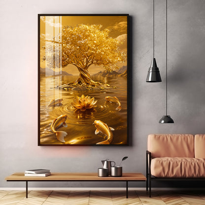 Money Tree With Koi Fish Premium Acrylic Vertical Wall Art
