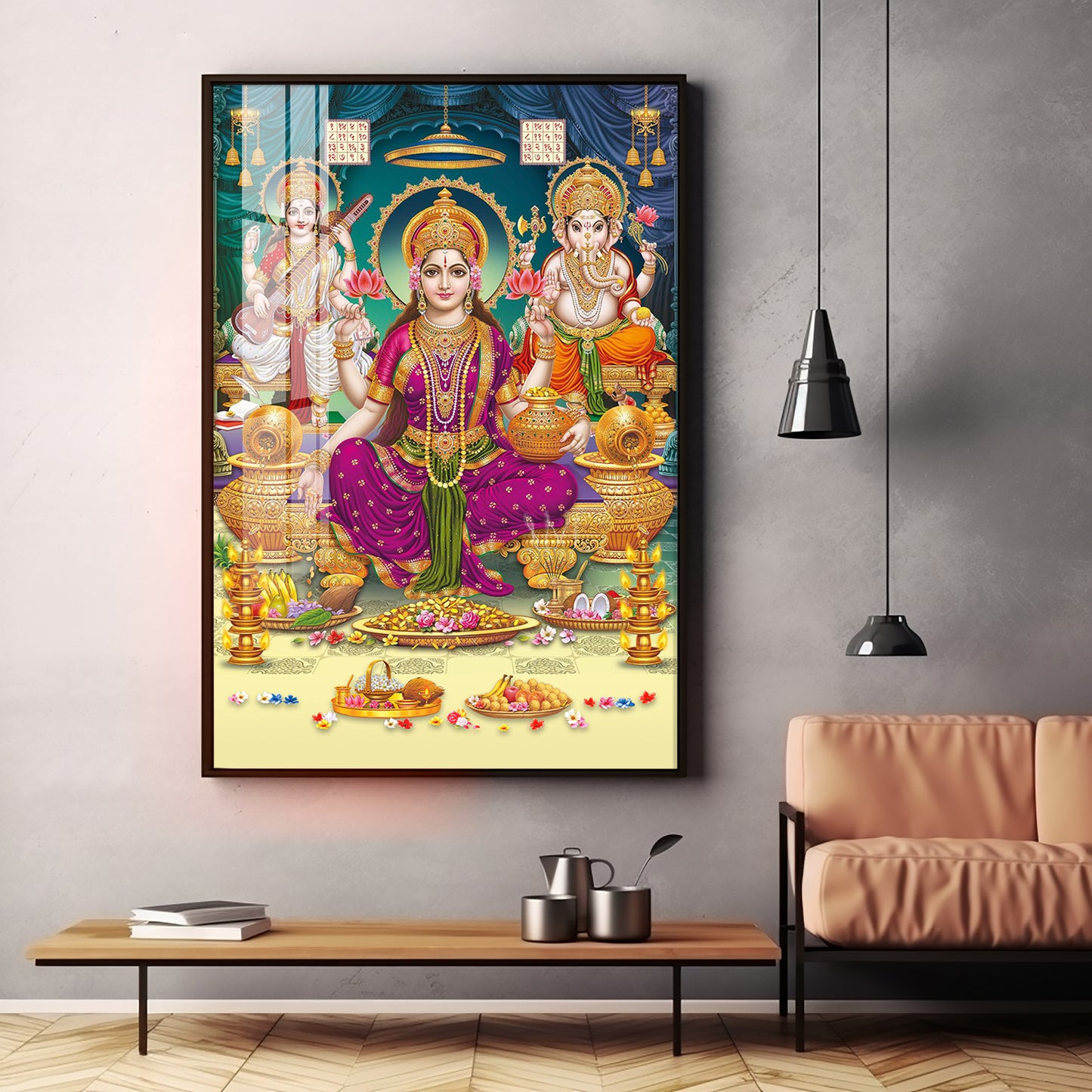 Spiritual Laxmi Ji Divinity Premium Acrylic Vertical Wall Art